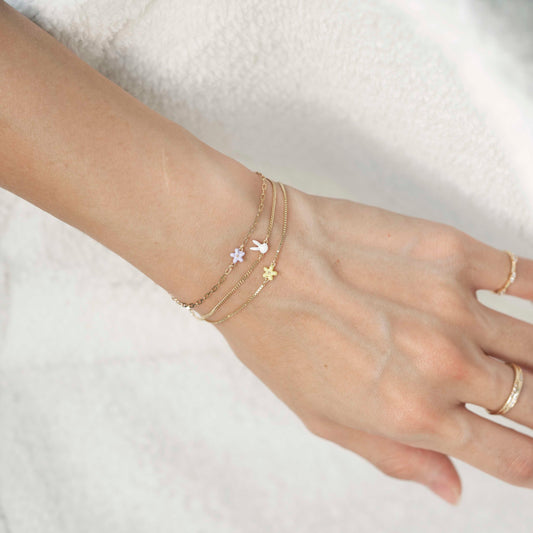 Flash Bracelet - Mini Enamel Flower Charm (Lilac/Gold)