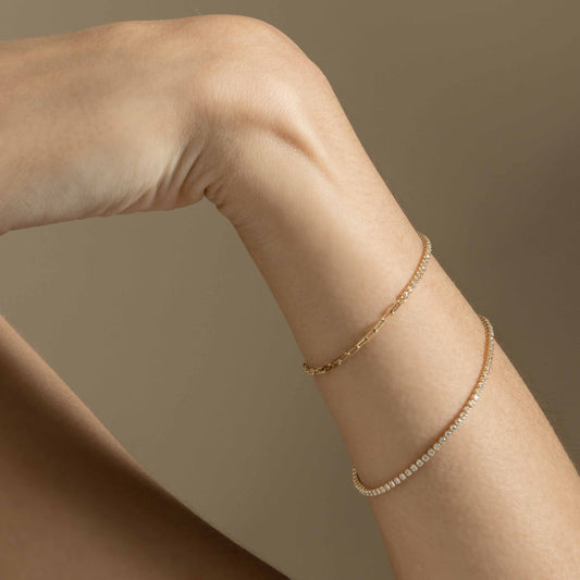 Pre-order: 14k Yellow Gold Lightweight Half-Diamond Tennis Bracelet (Small)