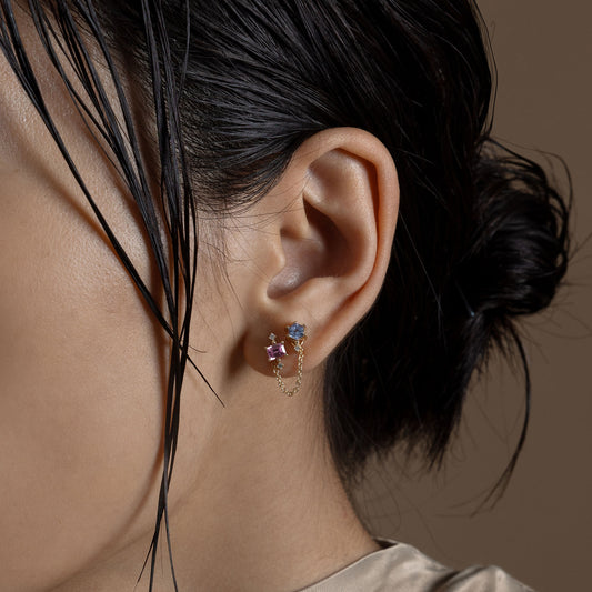 Blue Sapphire Hex Ear Stud