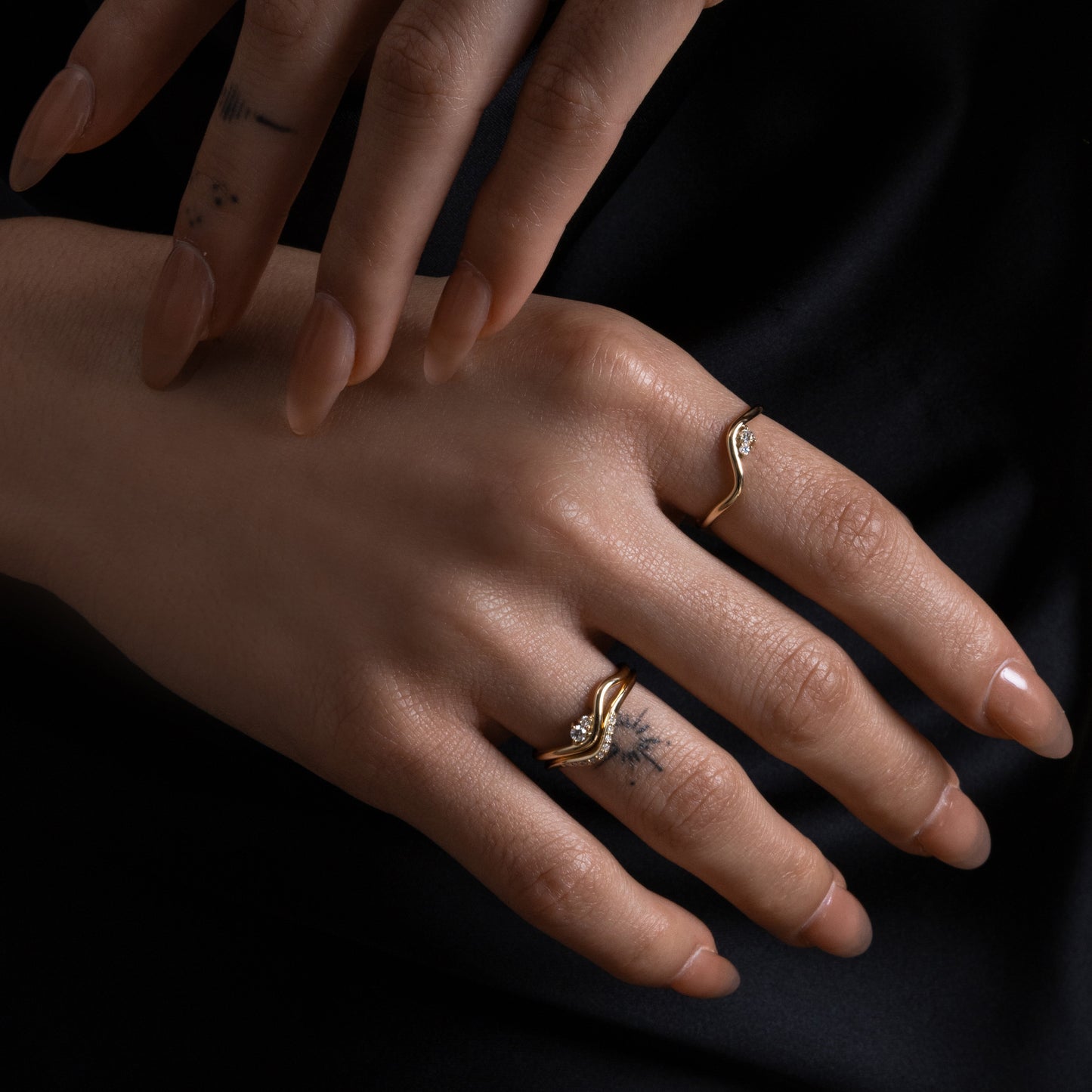 Wavy Duo Asymmetrical Diamond Ring