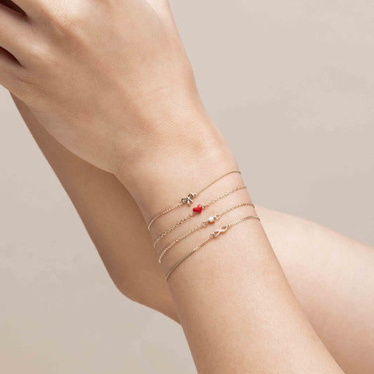 Flash Bracelet - Mini Enamel Heart Charm (Red/Gold)