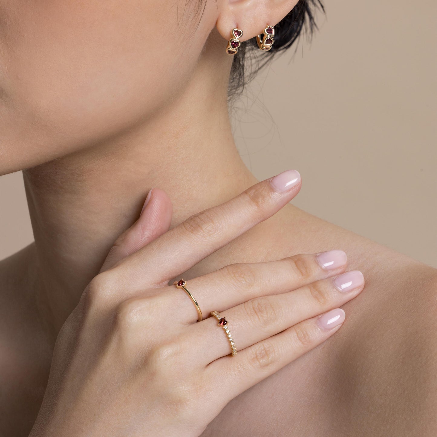 Bezel Hearts Huggie Hoop Earring - 8mm