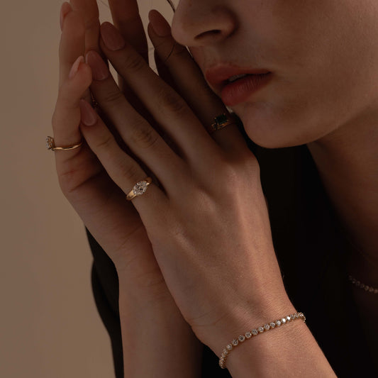 Pre-order: East West 1ct Oval Diamond Cigar Band Pinky Ring