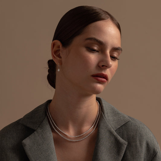 Pre-order: 14k White Gold Three-Prong Diamond Tennis Necklace