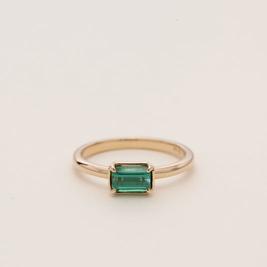 Pre-order: East West Emerald-cut Teal Tourmaline Round Band