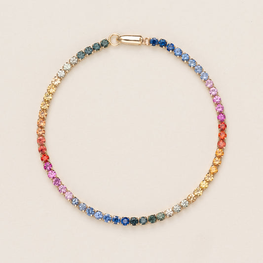 Pre-order: 14k Yellow Gold Lightweight Rainbow Sapphire Tennis Bracelet