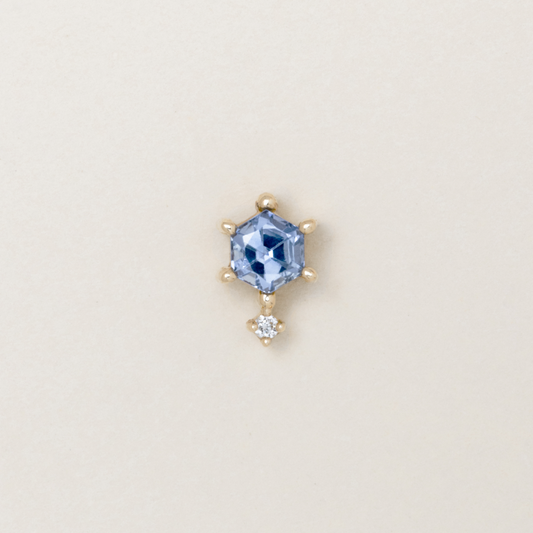 Blue Sapphire Hex Ear Stud