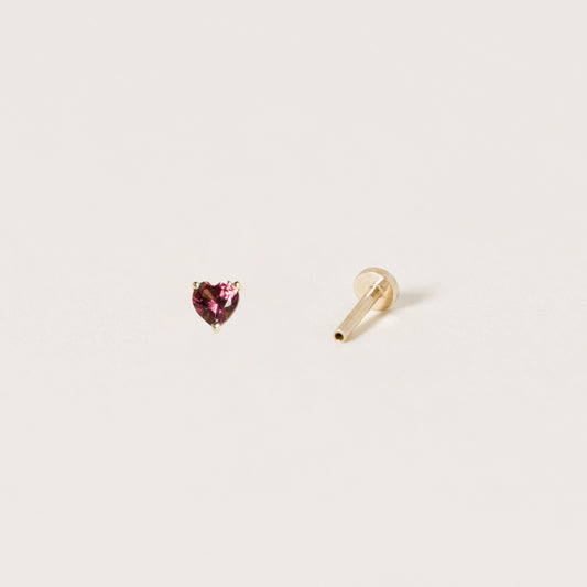 Rhodolite Heart Labret Ear Stud