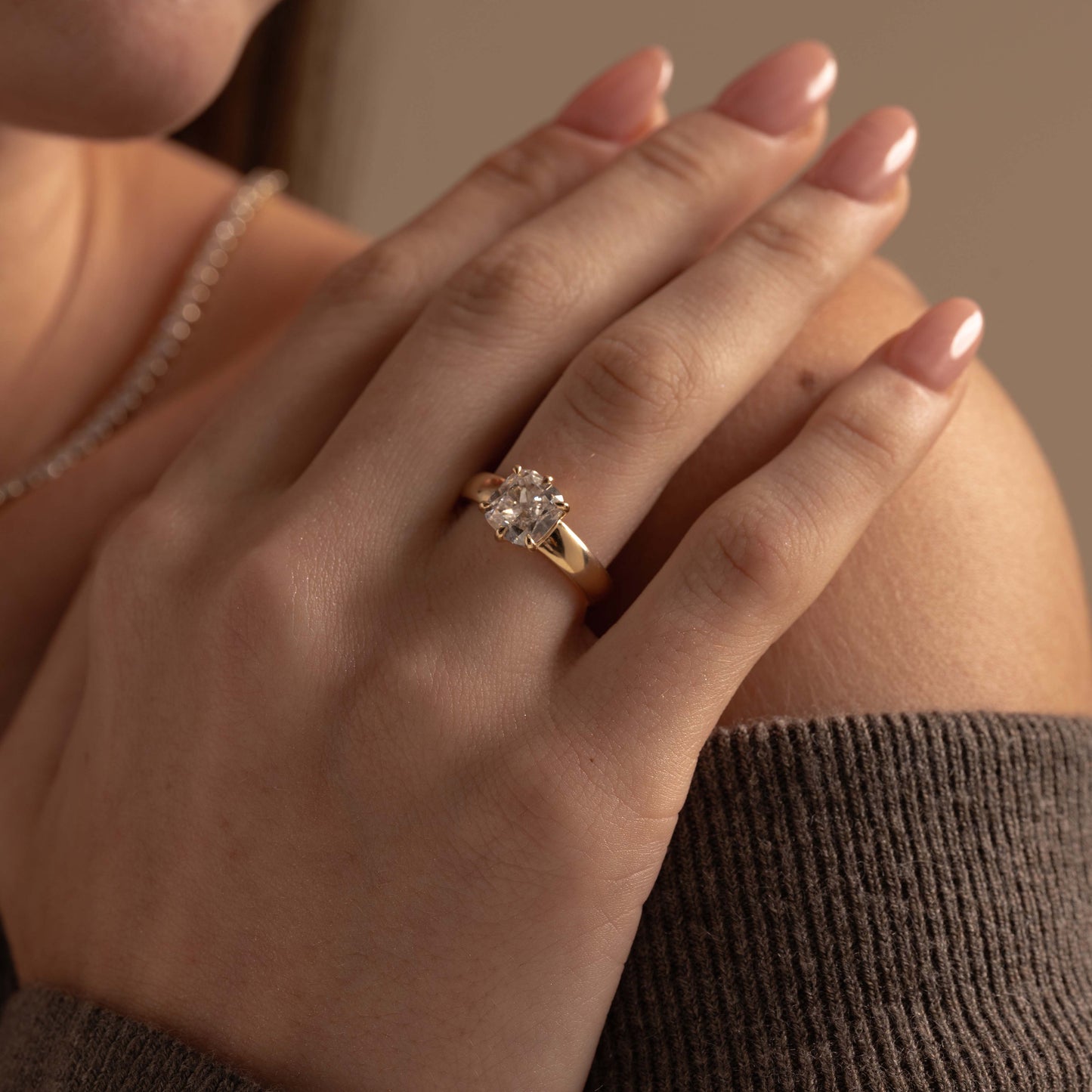 Chubby Cushion Diamond 2.4ct Cigar Band Engagement Ring