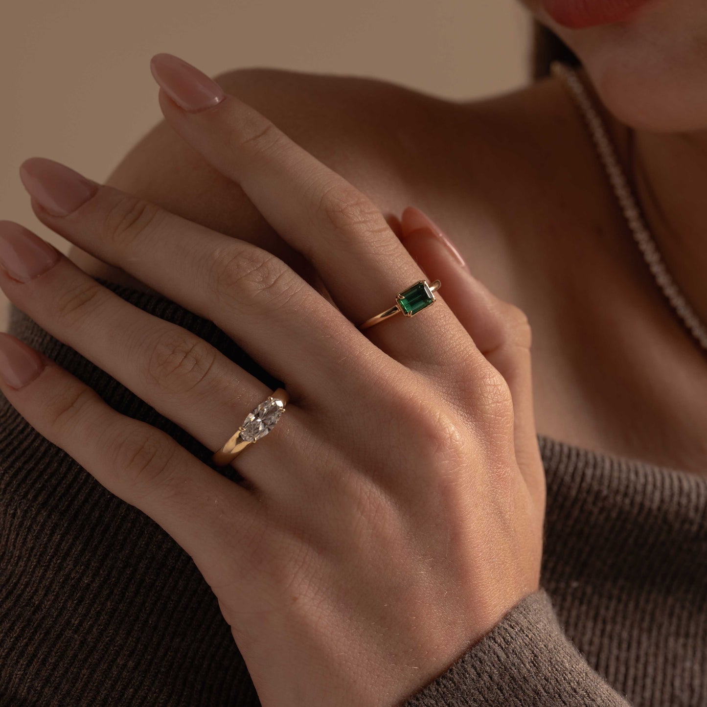 Pre-order: East West Emerald-cut Teal Tourmaline Round Band