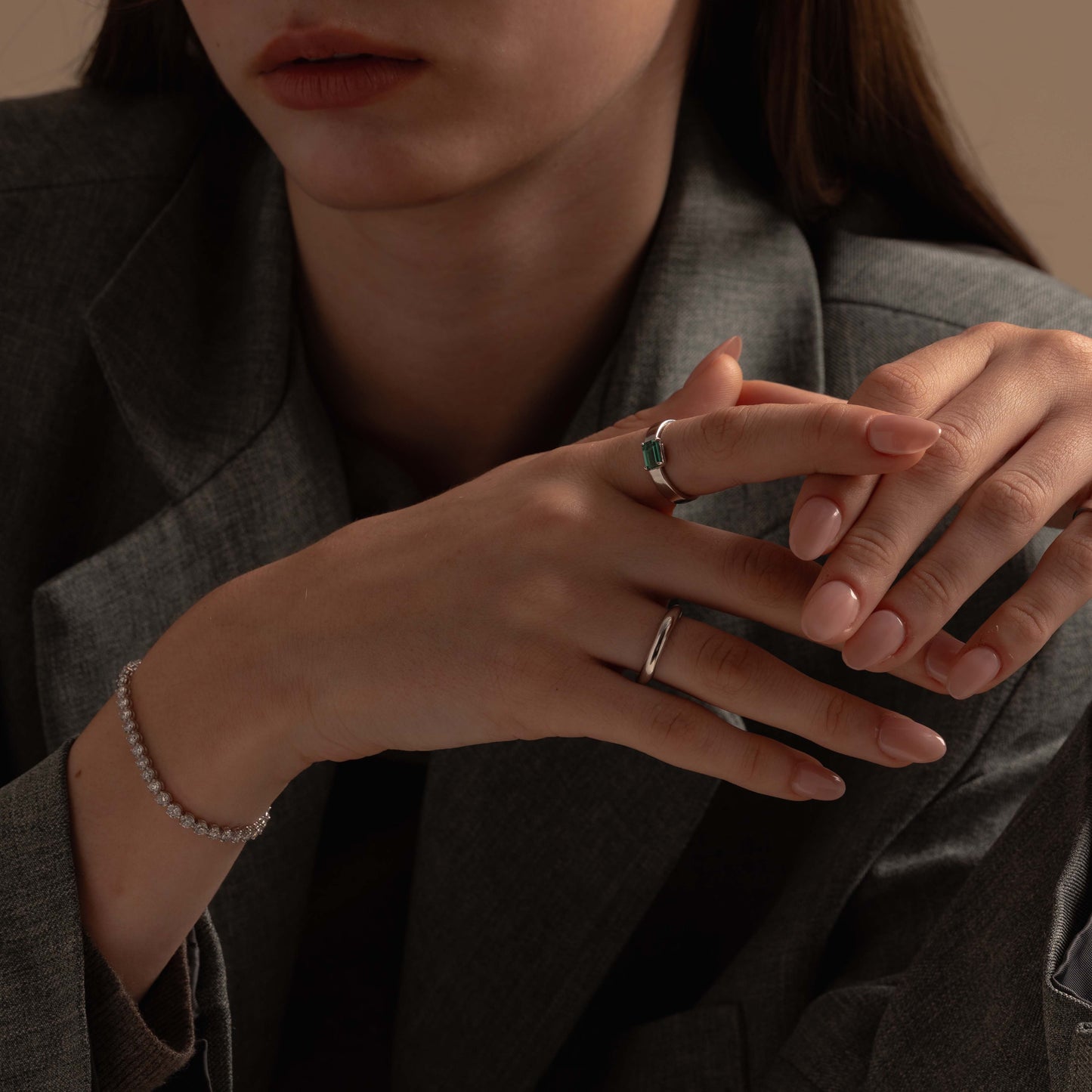 Pre-order: East West Emerald-cut Teal Tourmaline Flat Band