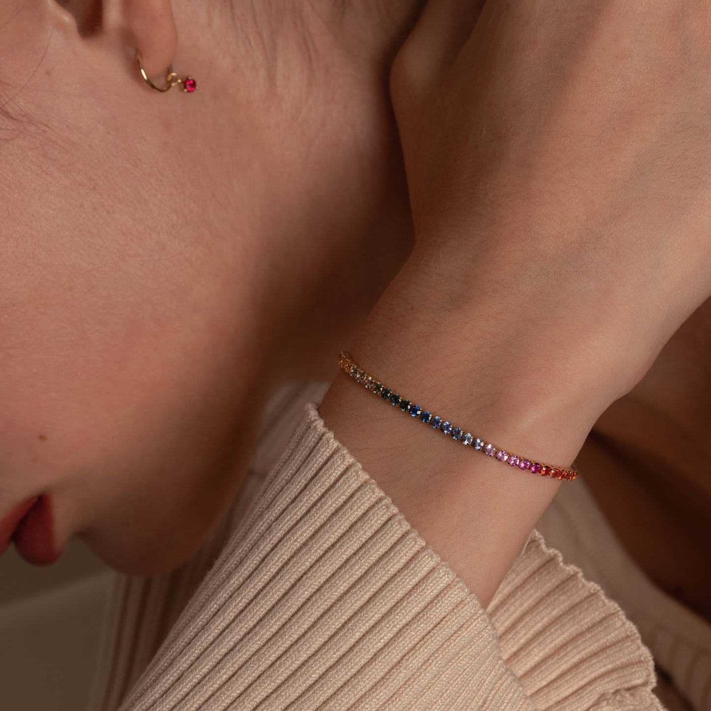 Pre-order: 14k Yellow Gold Lightweight Rainbow Sapphire Tennis Bracelet