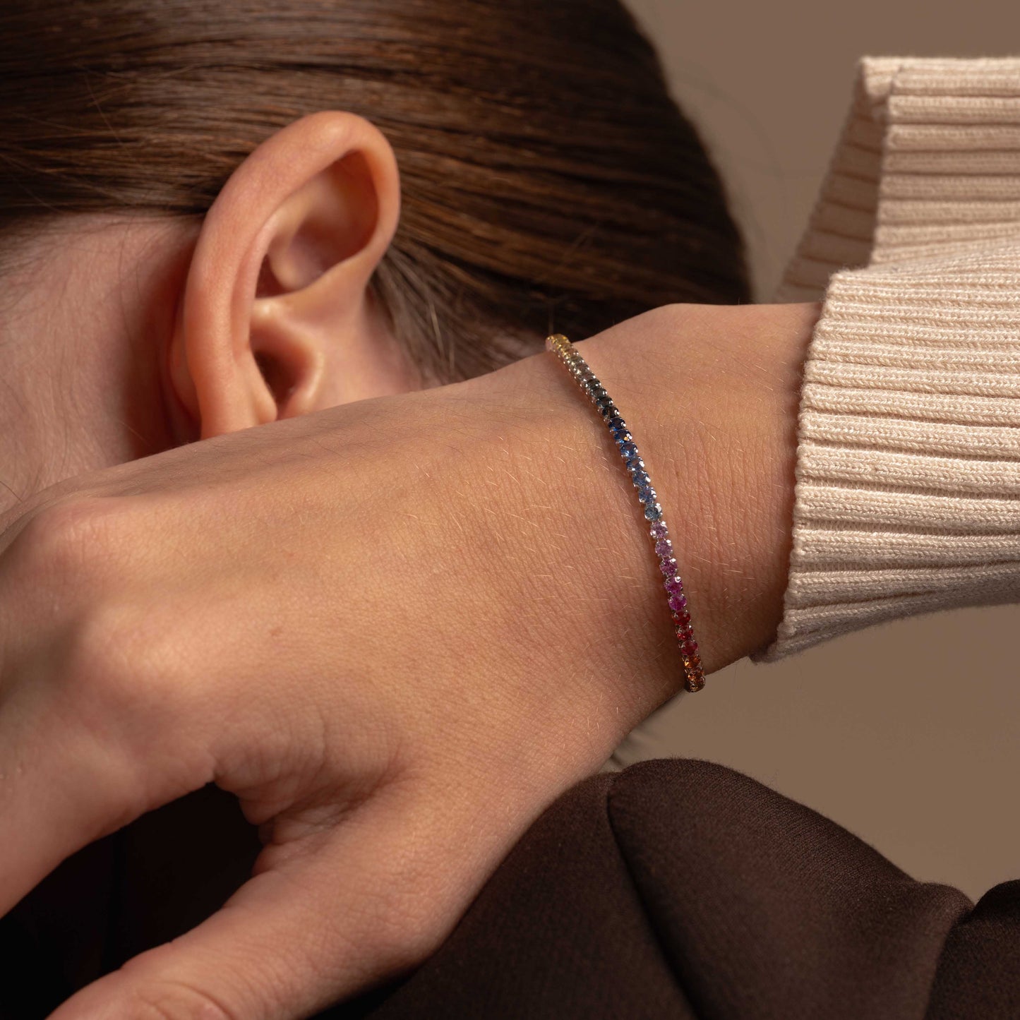 Pre-order: pt900 Platinum Lightweight Rainbow Sapphire Tennis Bracelet