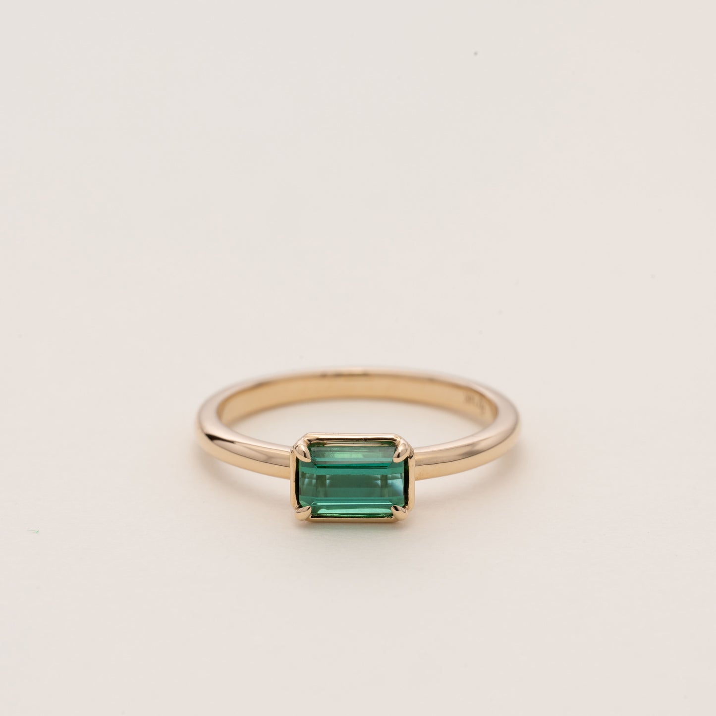 Pre-order: East West Emerald-cut Teal Tourmaline Round Band