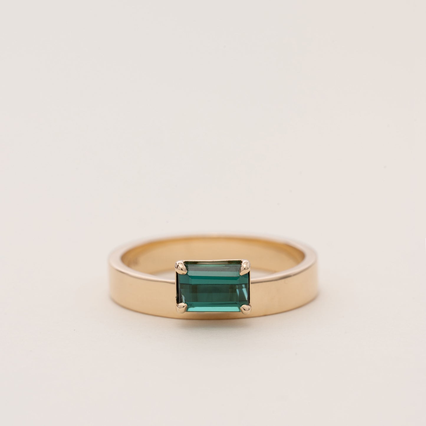 Pre-order: East West Emerald-cut Teal Tourmaline Flat Band
