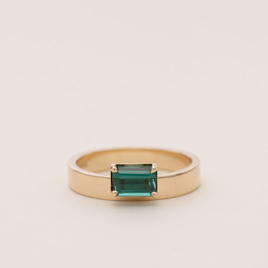 Pre-order: East West Emerald-cut Teal Tourmaline Flat Band