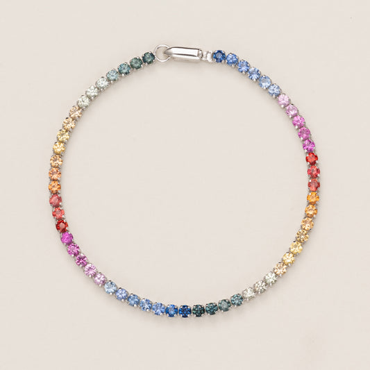 Pre-order: pt900 Platinum Lightweight Rainbow Sapphire Tennis Bracelet