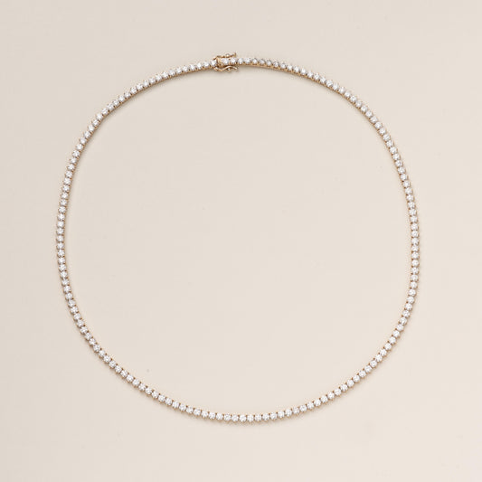 Pre-order: 14k Yellow Gold Three-Prong Diamond Tennis Necklace