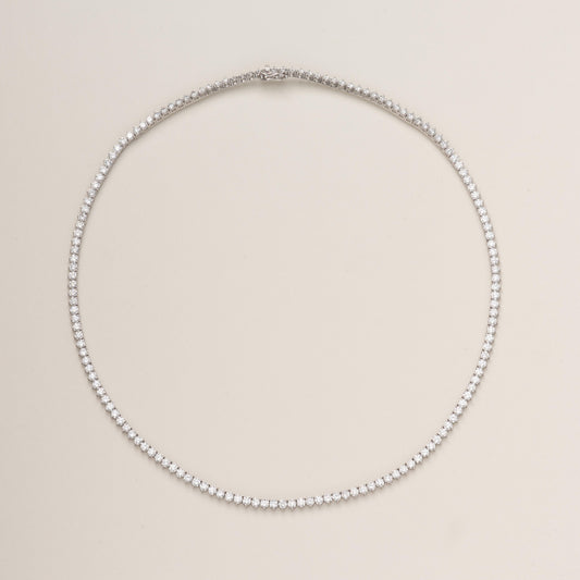 Pre-order: 14k White Gold Three-Prong Diamond Tennis Necklace