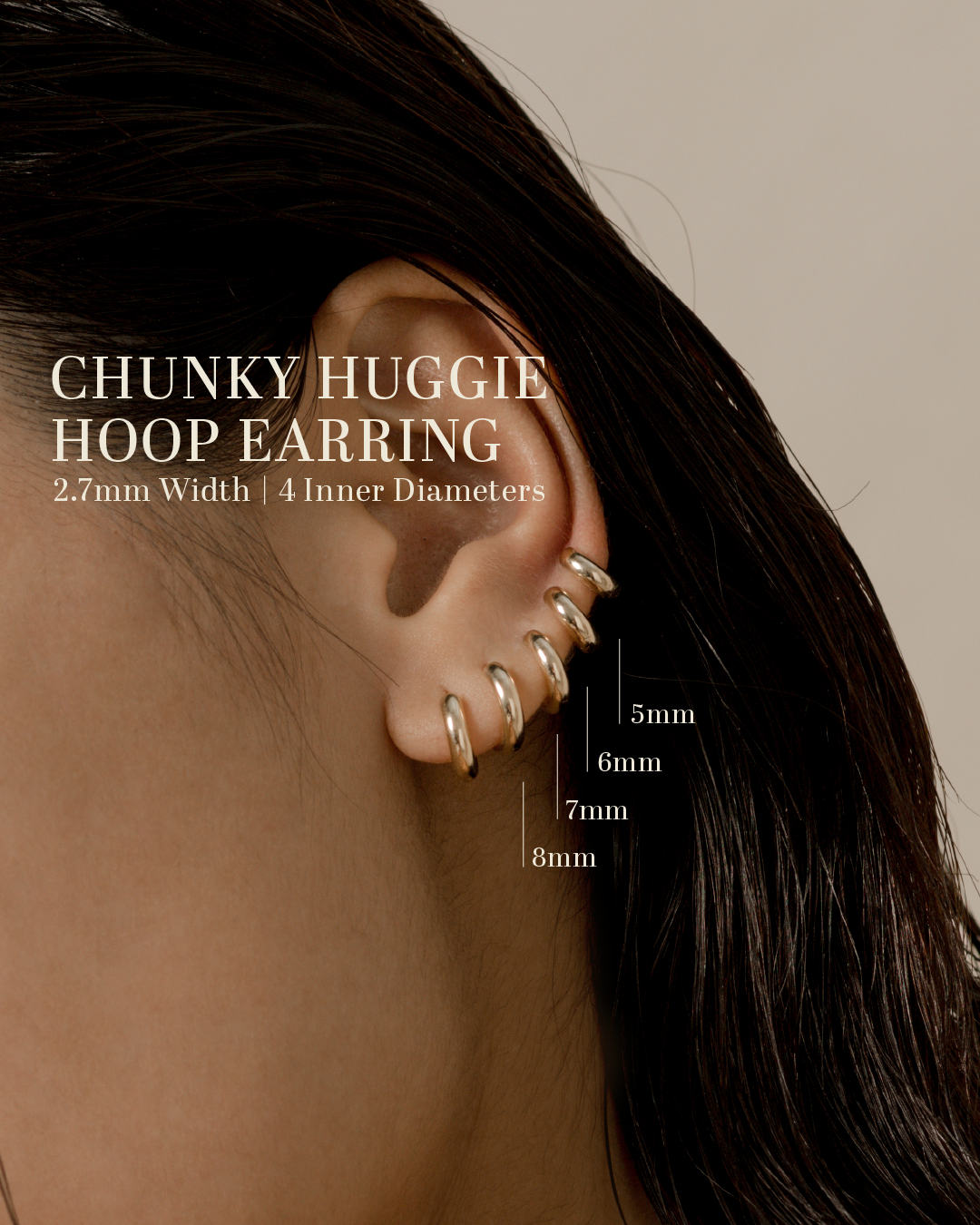 Pre-order: Chunky Huggie Hoop Earring 7mm - Main Image